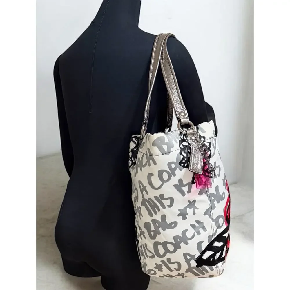 Y2K Coach 14735 Poppy Floral Graffiti North South Tote Bag